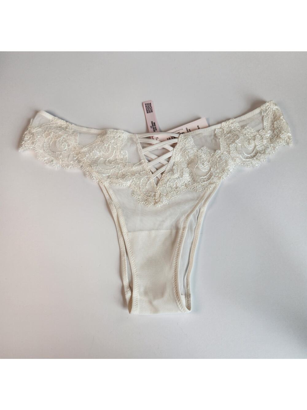 Victoria's Secret White Lace Mesh Brazilian Panty - Medium - Boho Wedding Bridal